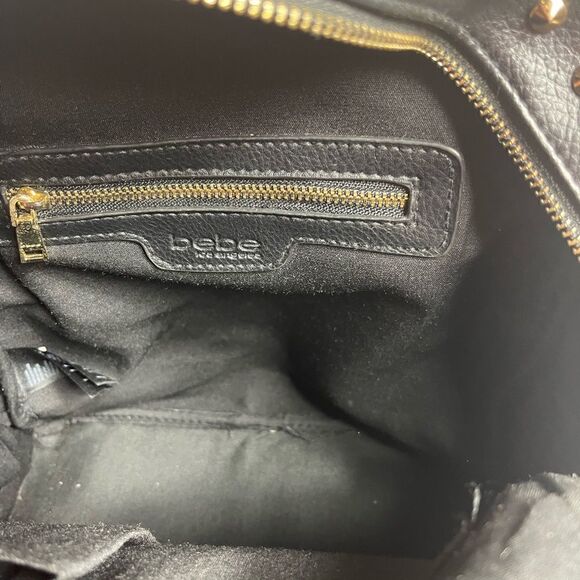 Bebe faux leather black mini backpack with rhinestones and gold studs accents - Picture 7 of 13